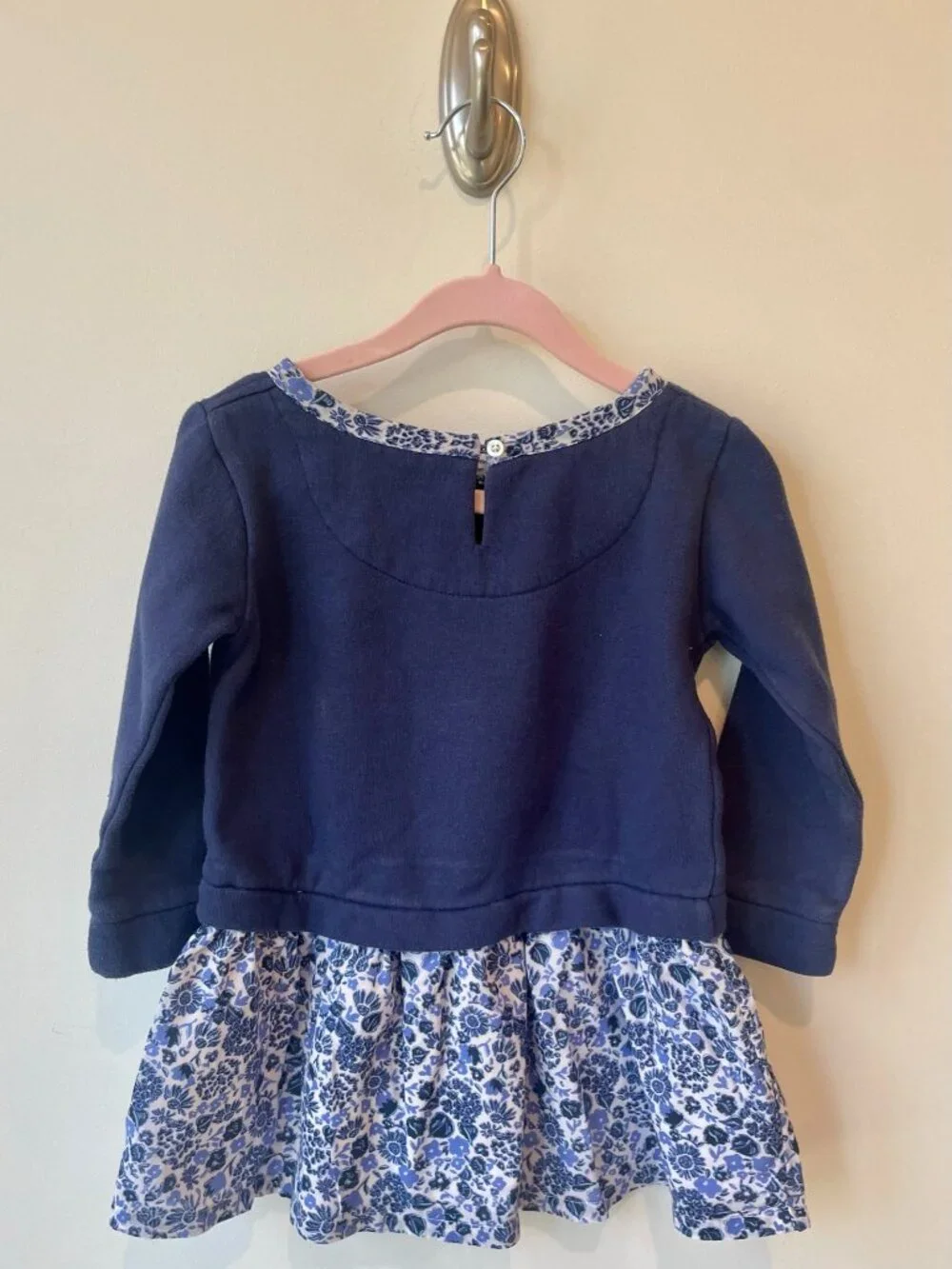 Vineyard Vines Navy Sweatshirt Dress with Floral Skirt - Sz. 2T